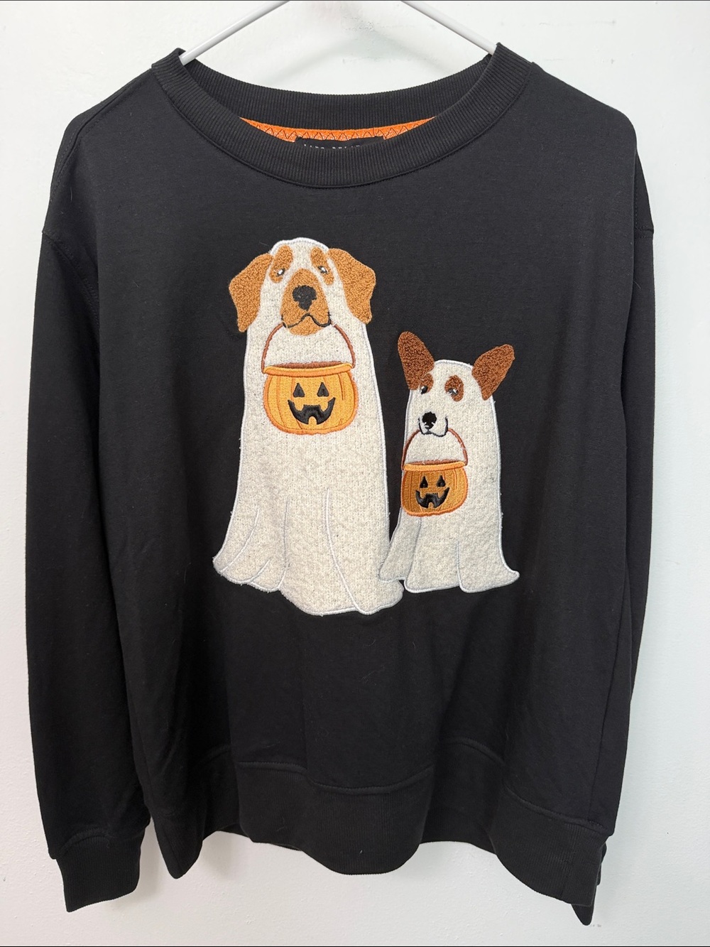 Jane and Delancey Black Sweatshirt Crewneck with Halloween Dog Ghosts